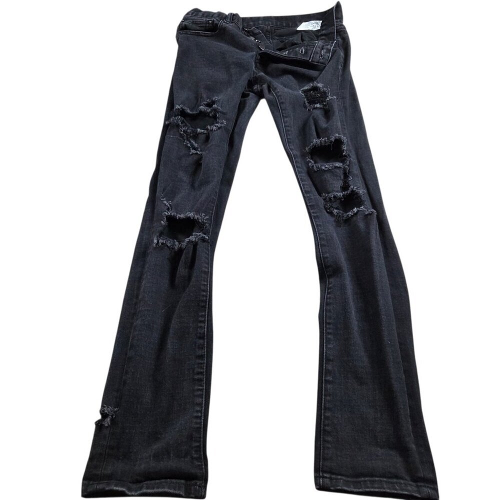 MNML Jeans Men's 31x32.5 Black Distressed Stretch Streetwear